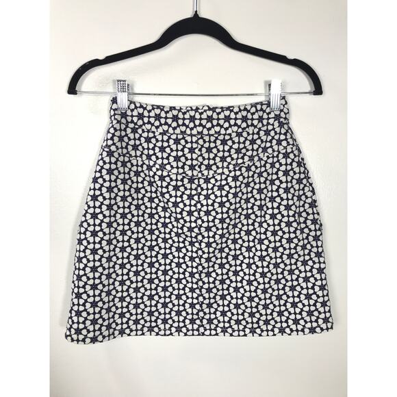 Rebecca Minkoff Marigold Front Zip Mini Skirt Blue White Hearts Spring Summer - Picture 7 of 11
